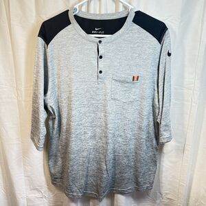 Nike Dri-Fit Men's 3/4 Sleeve Black/Light Gray 3/4 Button Down Shirt Large